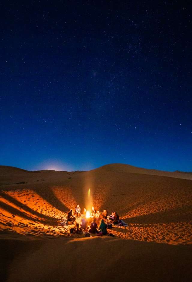 Night under the starry sky of Merzga in Sahara